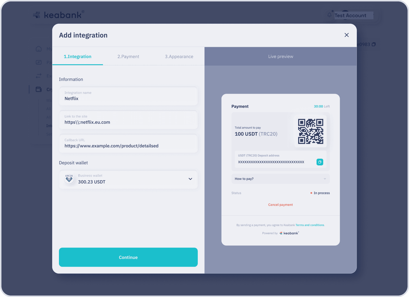 Payment tab